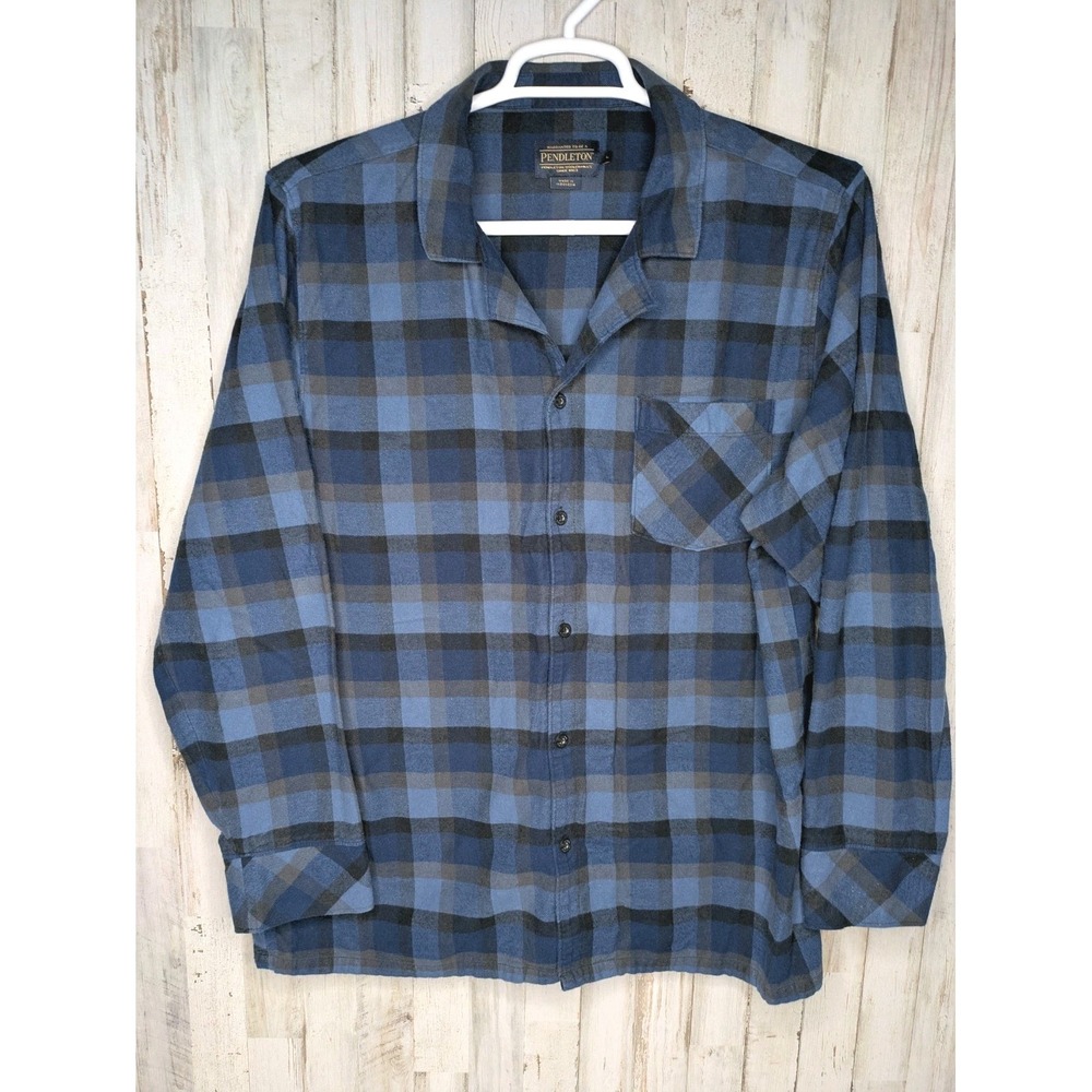 Pendleton Mason Plaid Flannel Long Sleeve Button Up Shirt Men's SZ Large Pocket
